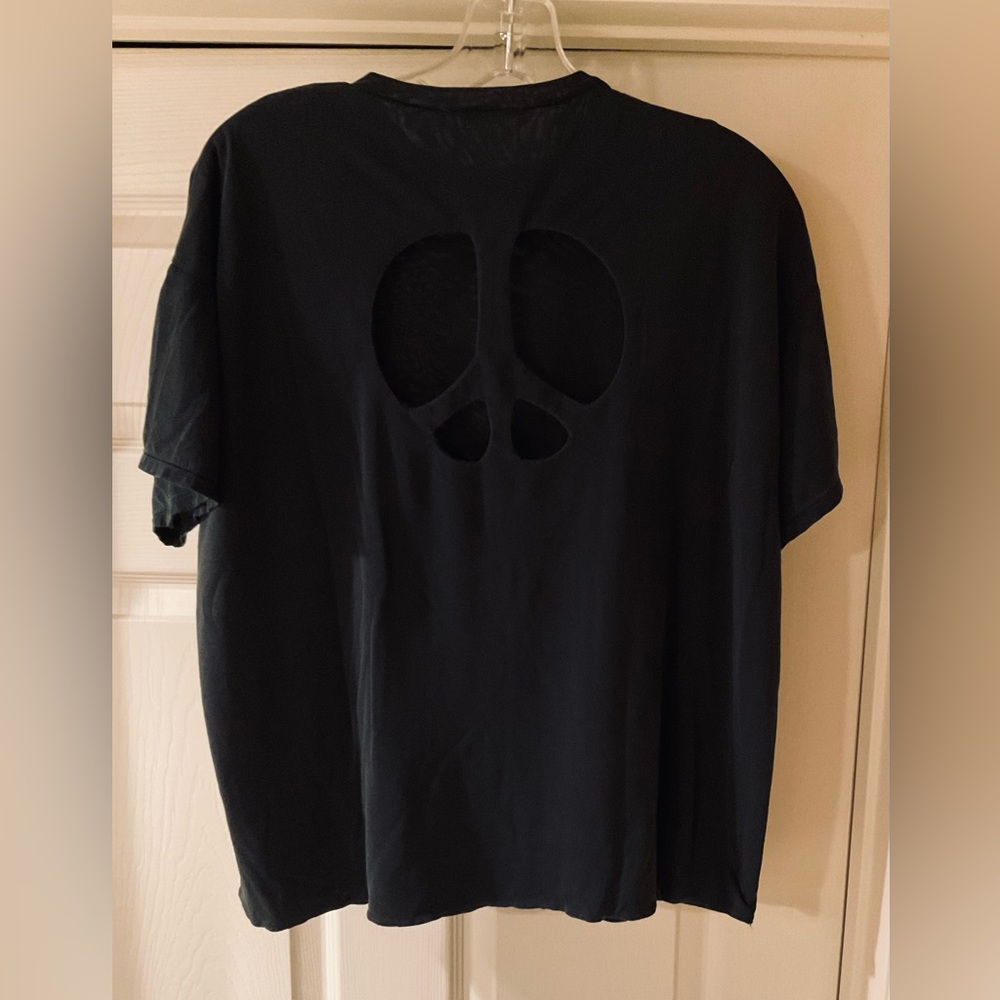 STEPHEN SPROUSE 1985 BLACK DOUBLE LAYERED TOP CUT OUT PEACE SIGN ON BACK SIZE M